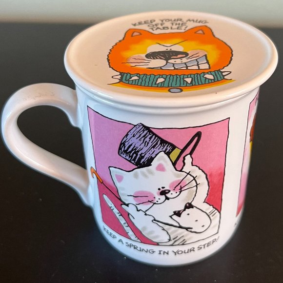 Vintage Hallmark MUG MATES Cat Characters Cup with Lid Coaster ~ 1985 - Picture 2 of 8